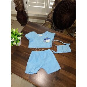 Build-A-Bear Workshop Baby Blue Doctor Or Nurses Scrubs Shirt Pants Mask Costume